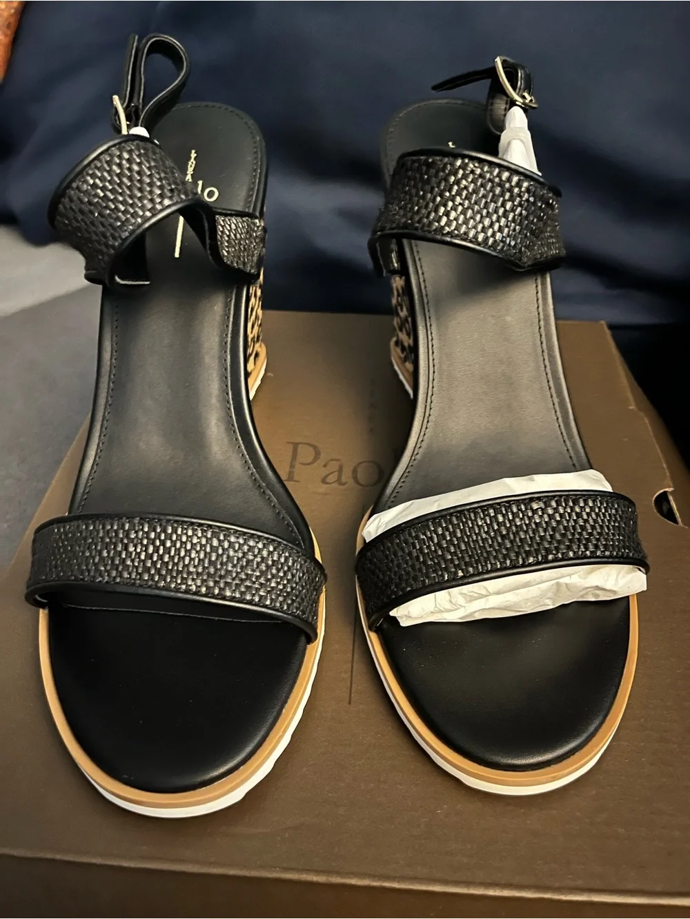 Linea Paolo Edith-L Black Woven Leopard Wedge Sandals Size 11